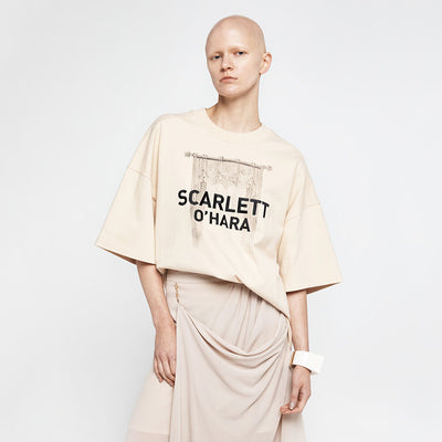 EMBROIDERED CREWNECK T-SHIRT BEIGE (R25TS11091BE)