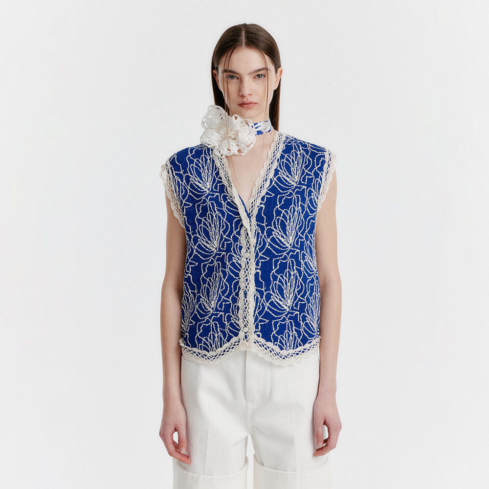 EENK YEARY Knit Vest with Print - Navy/Ivory