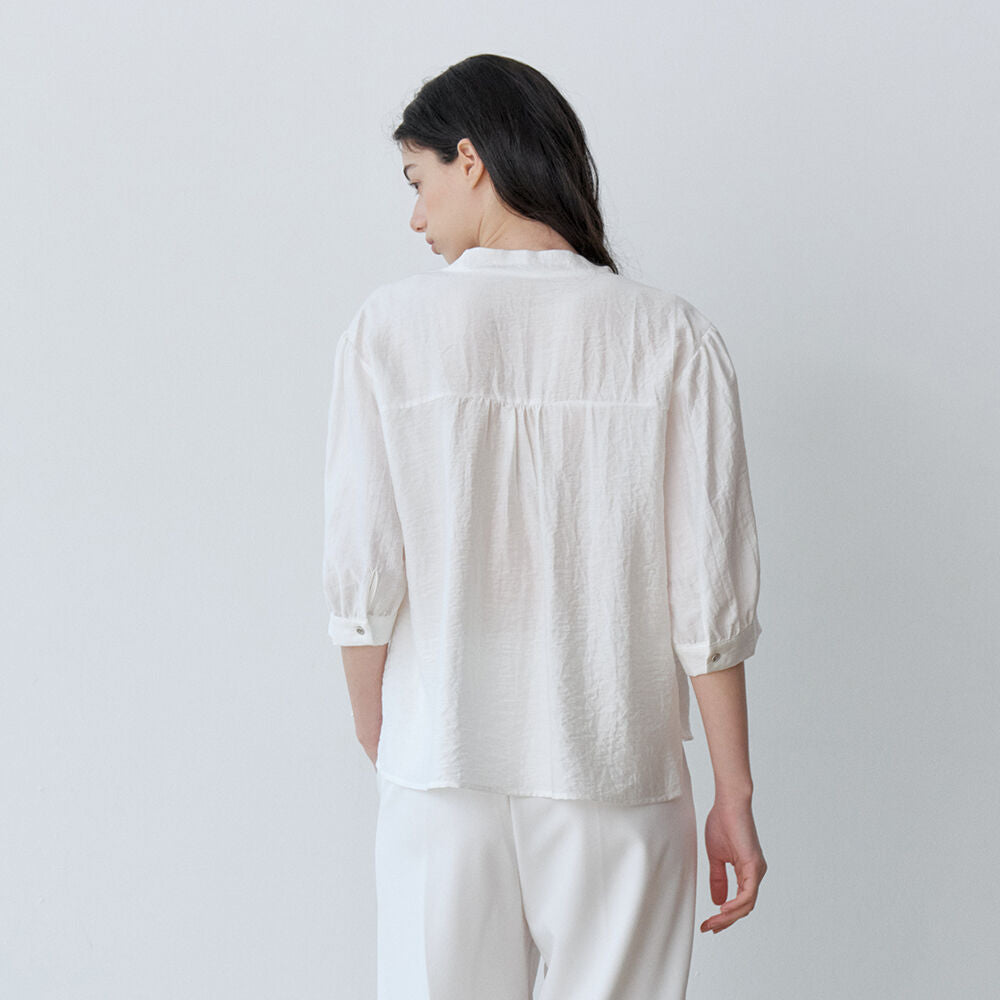 Le' Studio TIE RIBBON SHORT-SLEEVED BLOUSE (IV)