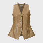 YCH FAUX LEATHER SLIMFIT VEST BEIGE (W24VT3021BE)