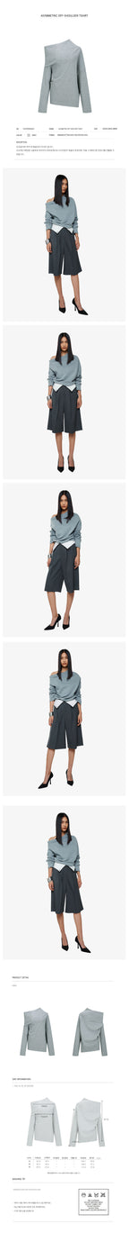 YCH ASYMMETRIC OFF-SHOULDER TSHIRT GREY (F24TO9051GY)