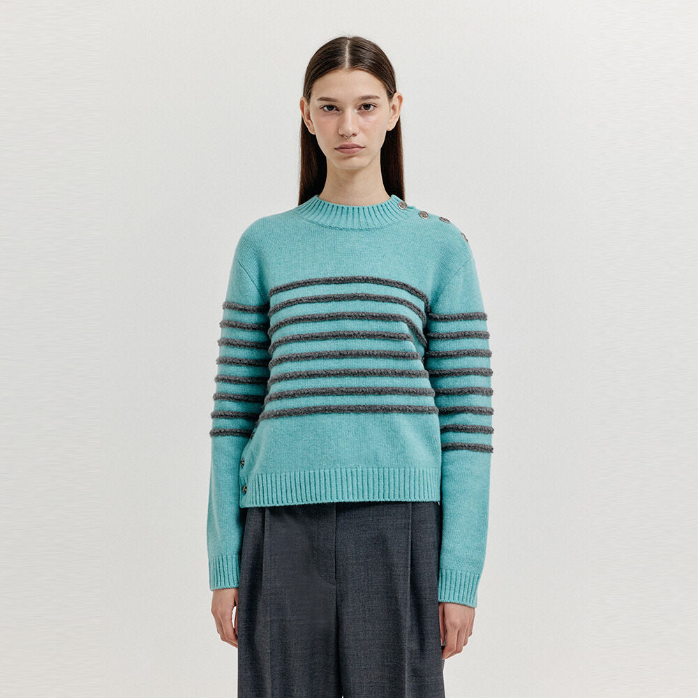 EENK EENK XTRIPE Stripe 4 Buttons Knit Top - Blue Grey