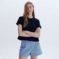 CLOVE [26SM clove] Basic Crop T-Shirt (Navy)