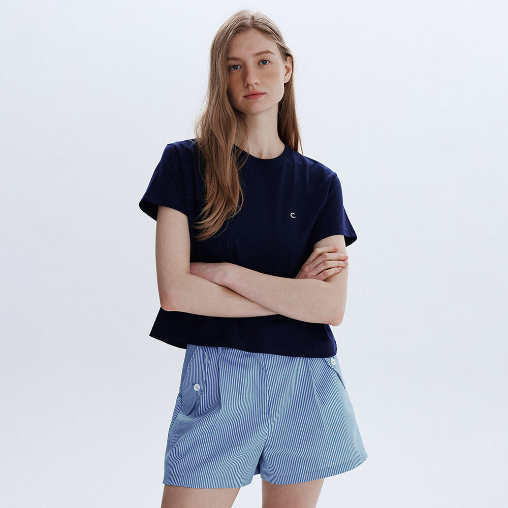 CLOVE [26SM clove] Basic Crop T-Shirt (Navy)
