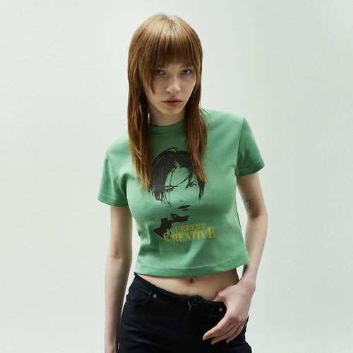 CURRENT 90S PRINTED CROP TEE [OLIVE GREEN]
