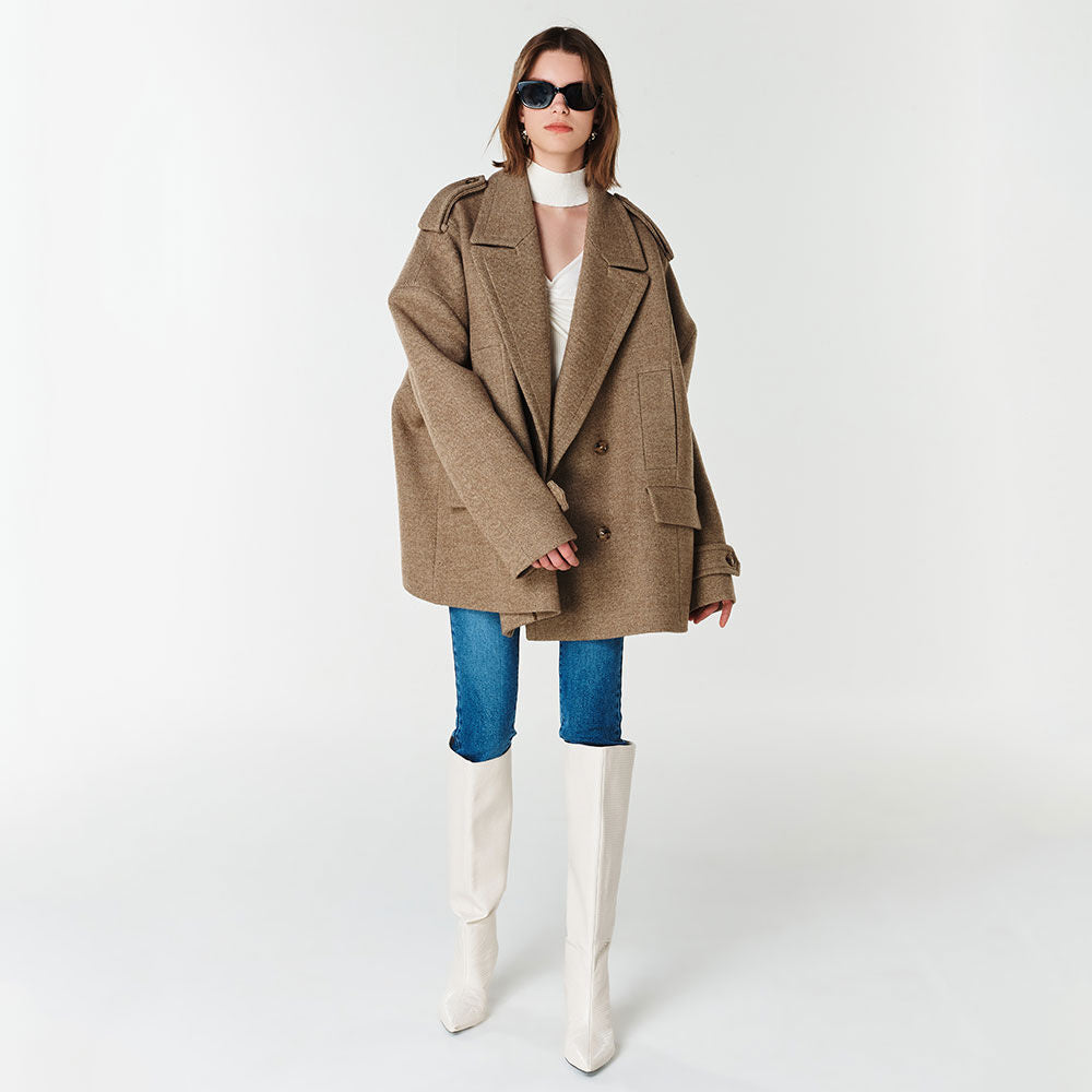 YCH OVERSIZED DOUBLE-BREASTED JACKET BROWN (F23JK108BR)