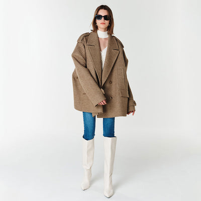 OVERSIZED DOUBLE-BREASTED JACKET BROWN (F23JK108BR)
