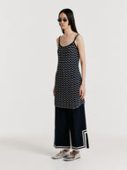 EENK YUTONI Lace Textured Knit Dress - Navy/Cream
