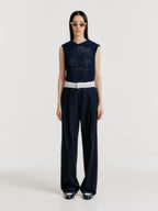 EENK YELT Cable Knit Collared Top - Navy