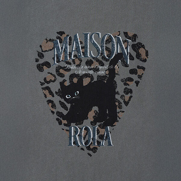 rolarola LEOPARD HEART CAT PIGMENT T-SHIRT CHARCOAL