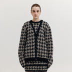 EENK EENK XOUI Houndstooth Check Knit Cardigan - Black/Ivory