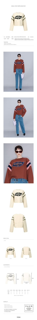 YCH SENSUAL-PRINT CROPPED SWEATSHIRT CREAM (W23TO906CR)