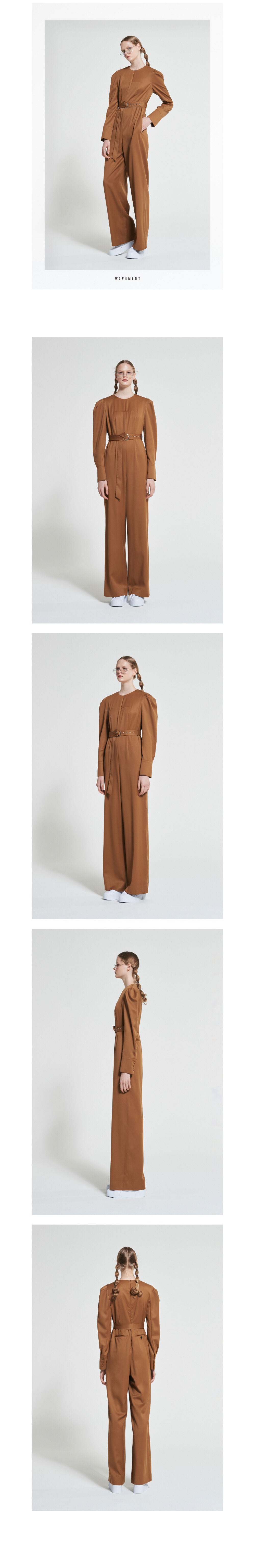 WOVEMENT Belted Wool Jumpsuit Brown WBAFJS001BR