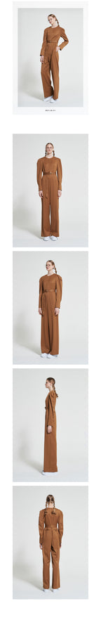 WOVEMENT Belted Wool Jumpsuit Brown WBAFJS001BR