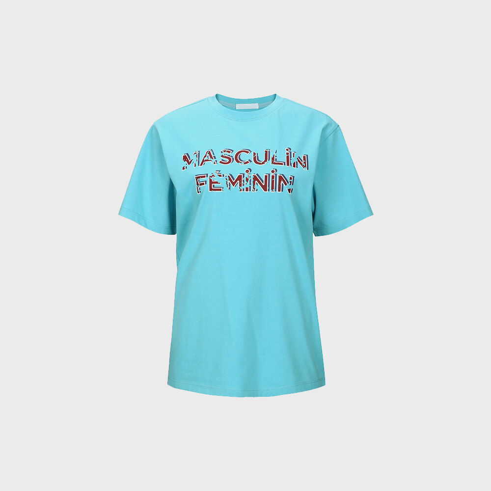 YCH MASCULIN FEMININ-PRINT T-SHIRT BLUE (W23TO908BL)