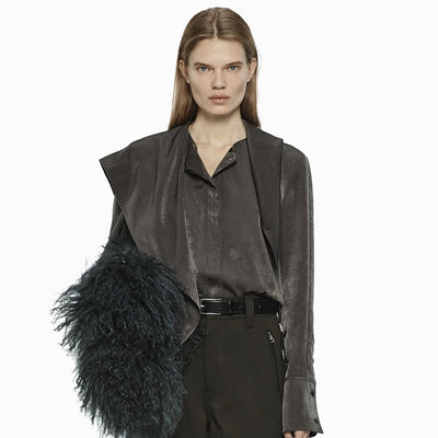 DRAPE NECK DETAIL BLOUSE BROWN (W24BL4021BR)