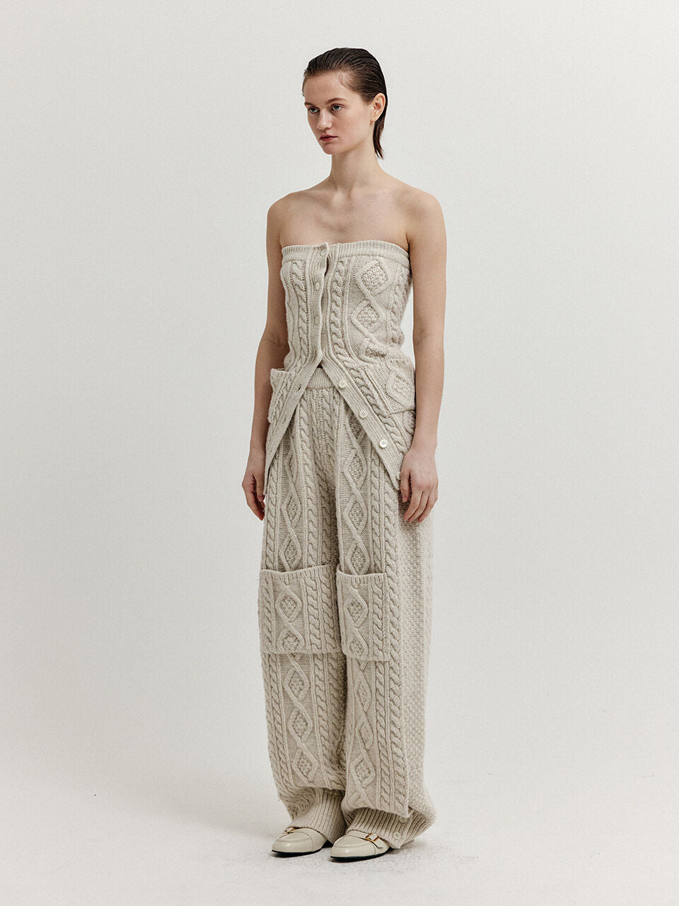 EENK EENK XRA Cable Knit Tube Top - Ivory