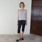 ETMON Double Frill Sleeveless Blouse, Blue Grey