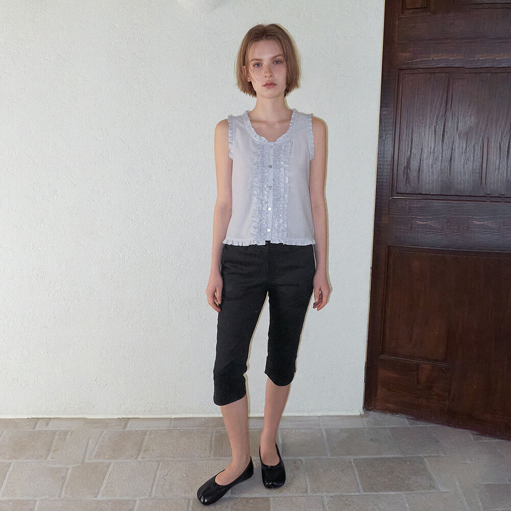 ETMON Double Frill Sleeveless Blouse, Blue Grey