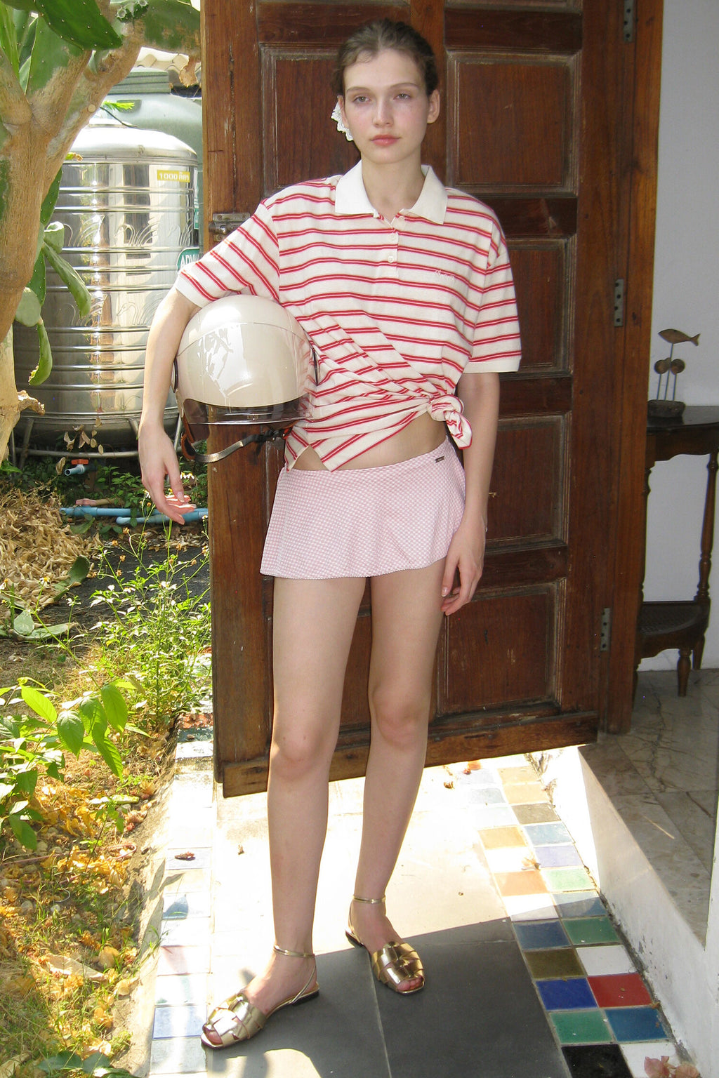 SINOON Stripe Half Sleeve PK Shirt (Red)