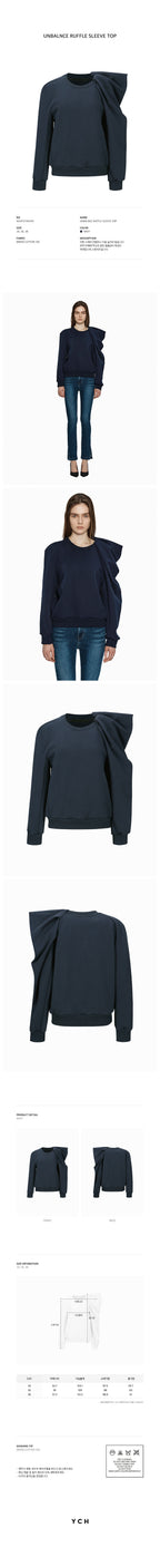 YCH UNBALNCE RUFFLE SLEEVE TOP NAVY (W24TS11061NV)