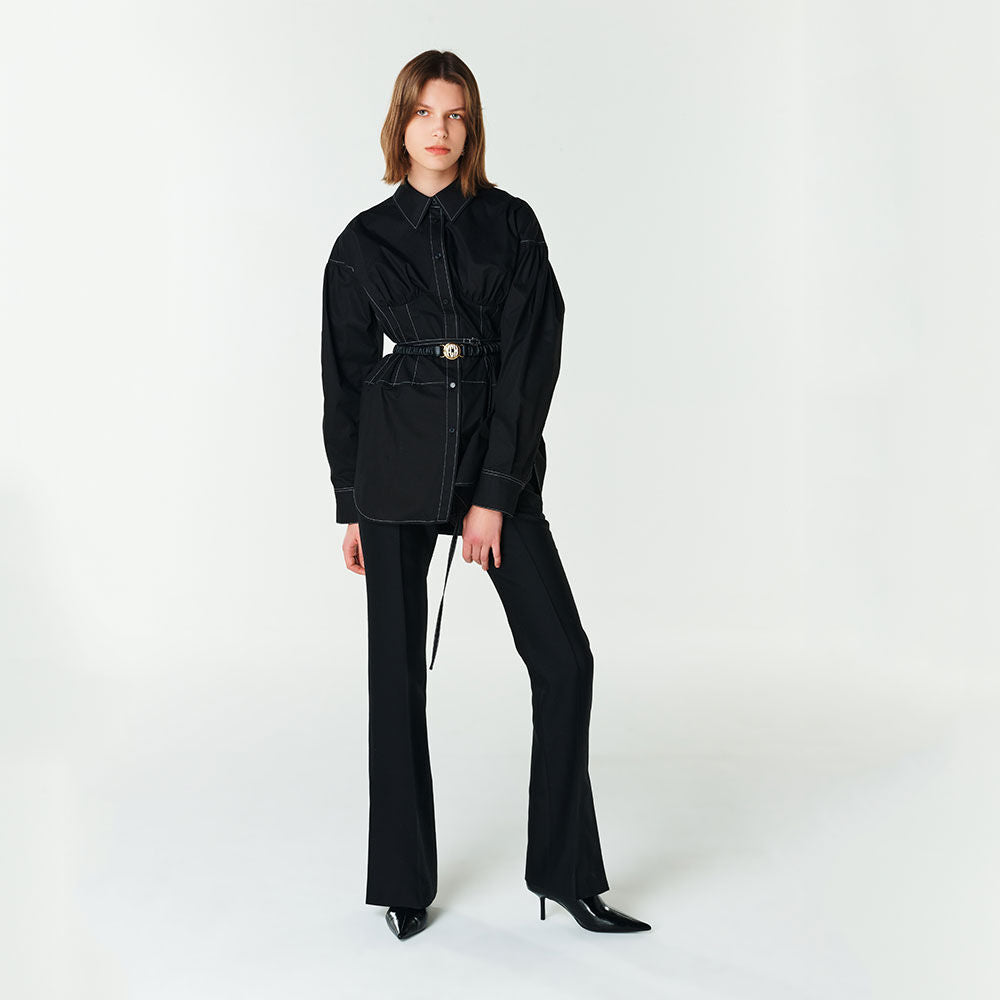 YCH LACE-UP SHIRT BLACK (F23BL304BK)