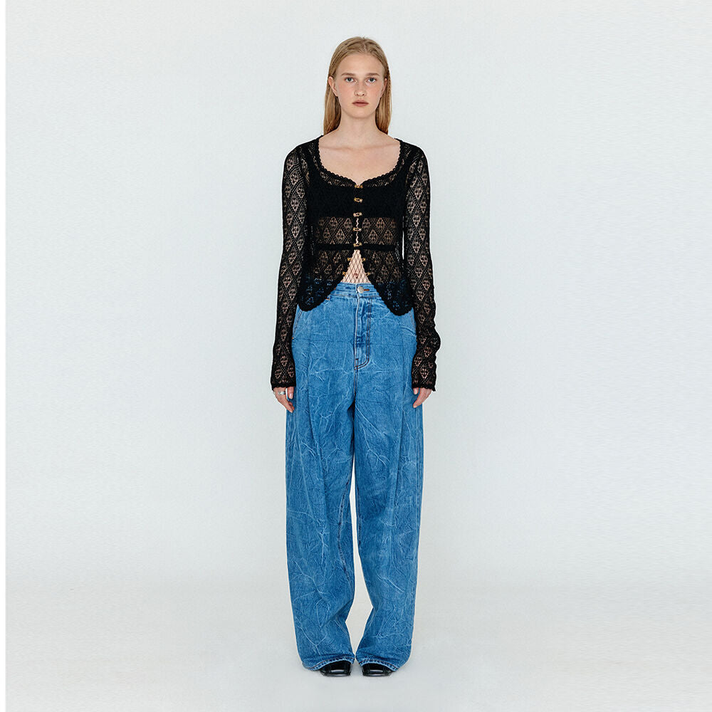 EENK EENK WJEAN Folded Front Wide Denim Pants