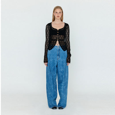 EENK WJEAN Folded Front Wide Denim Pants