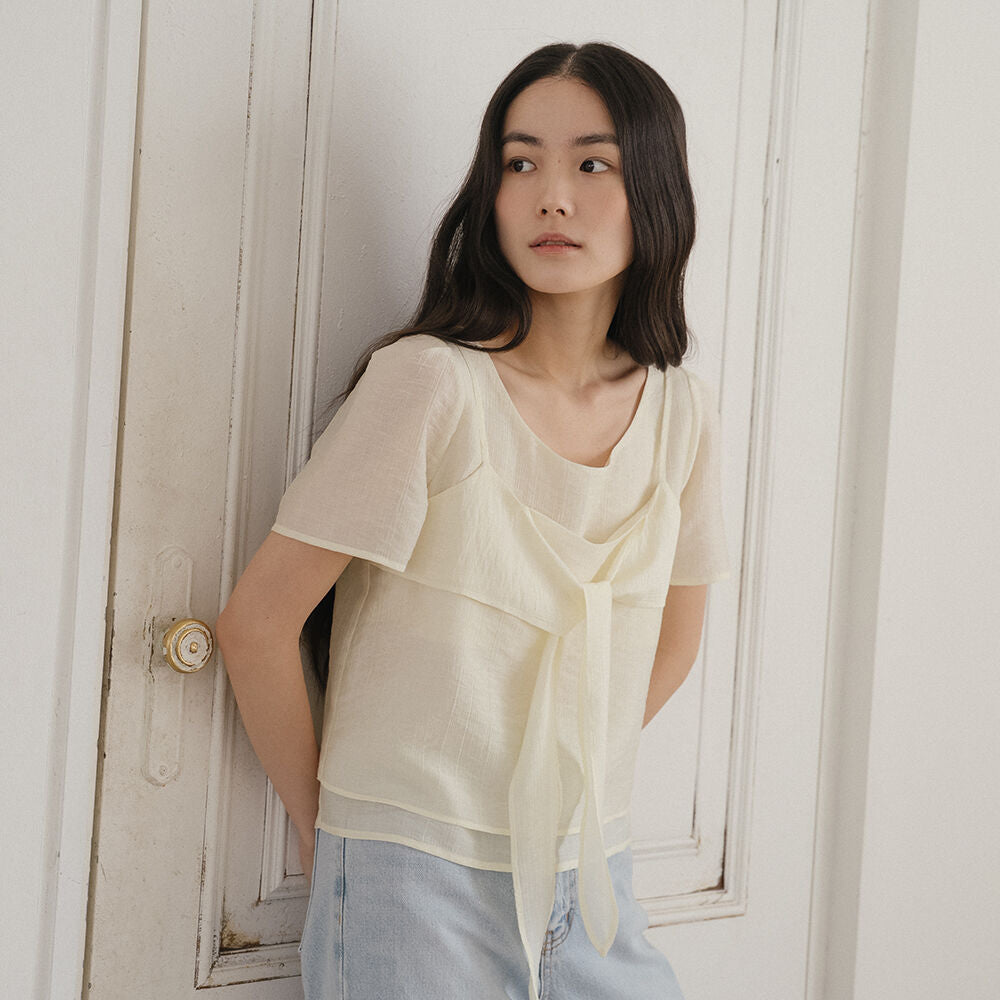 TILLIDIE Bustier SET layered blouse [TISU05BL03]_Cream