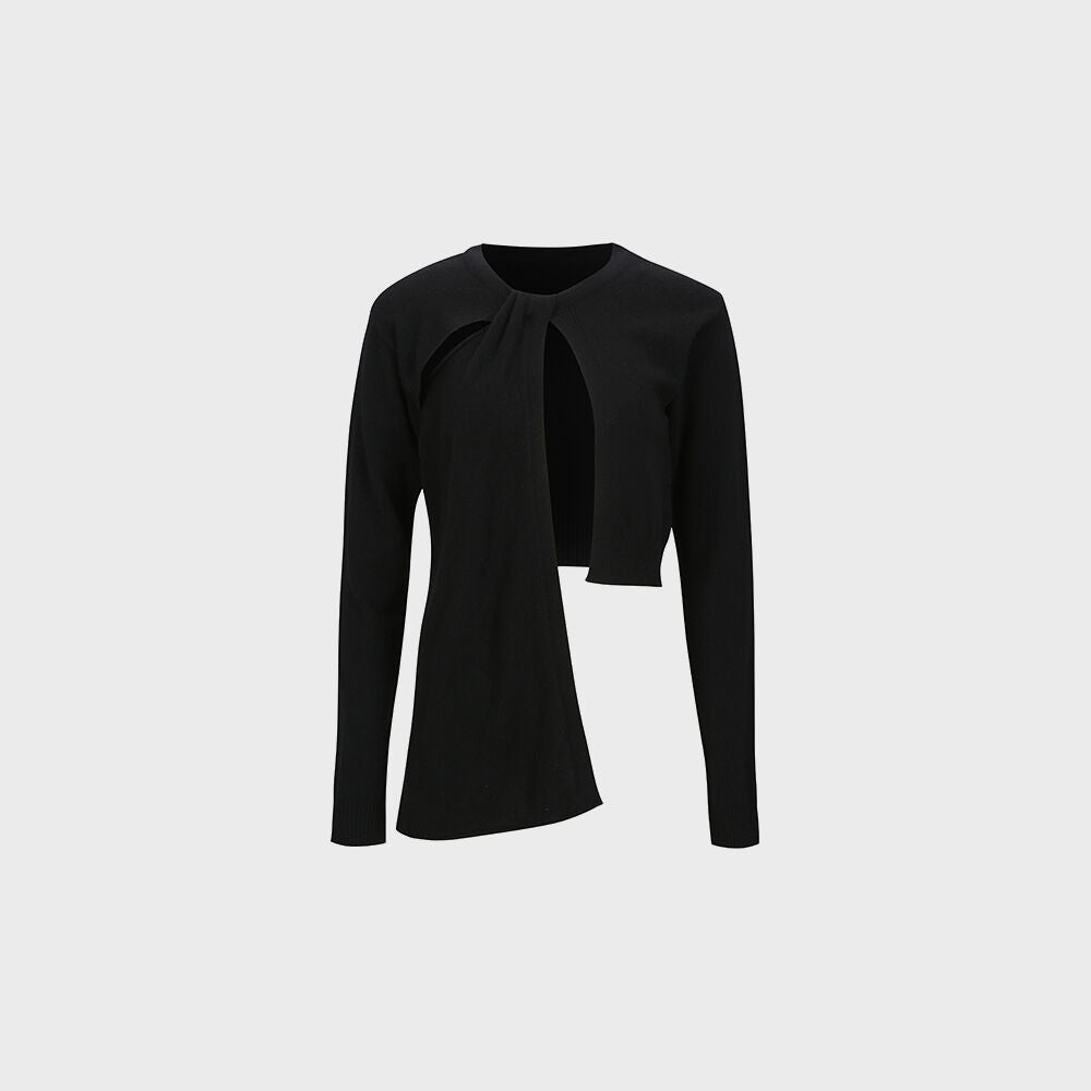 YCH SCARF-DETAILED TRIMMED KNIT TOP BLACK (F24KT8061BK)