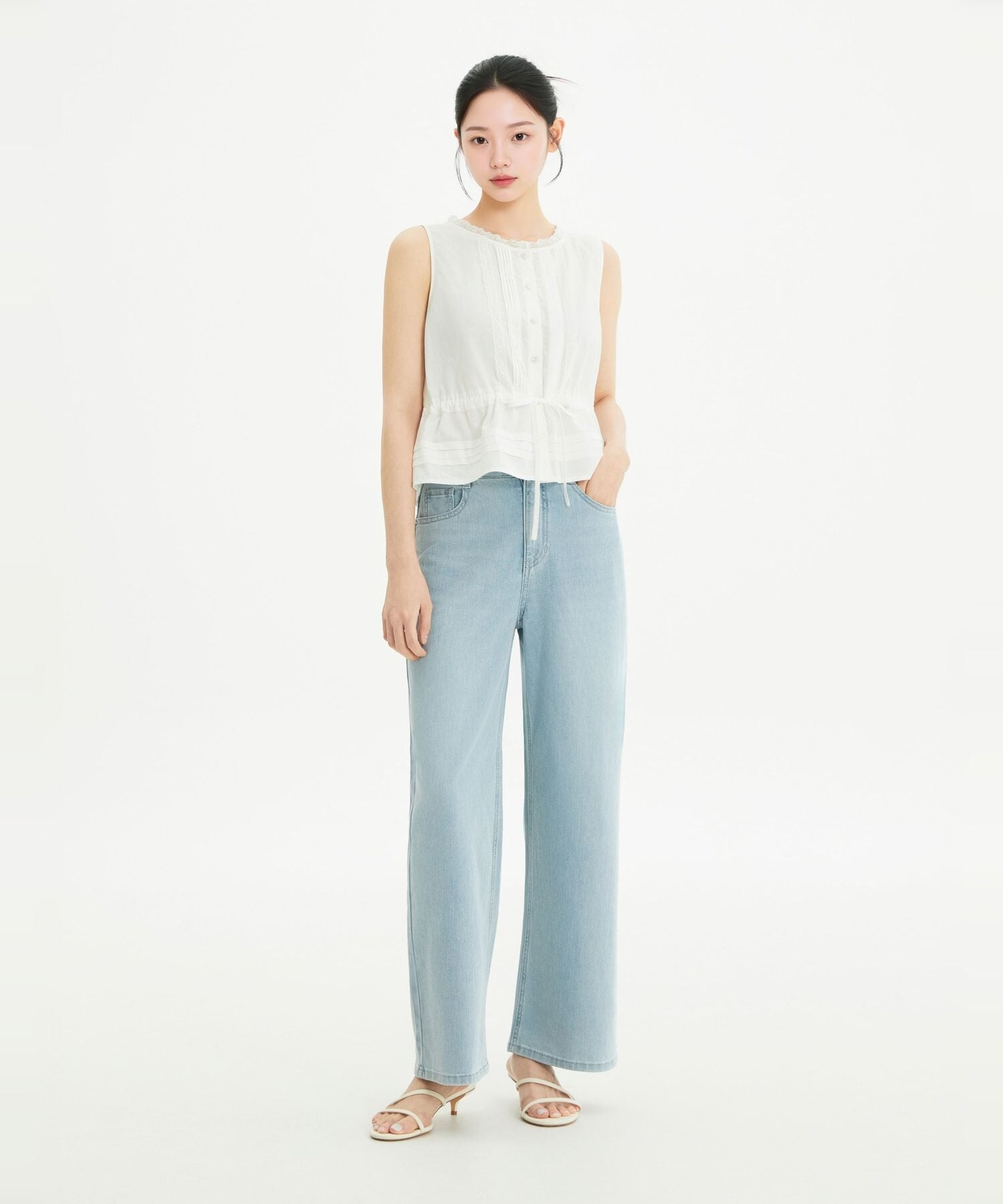 ROEM Pintuck lace tank top blouse RMBLG37R14