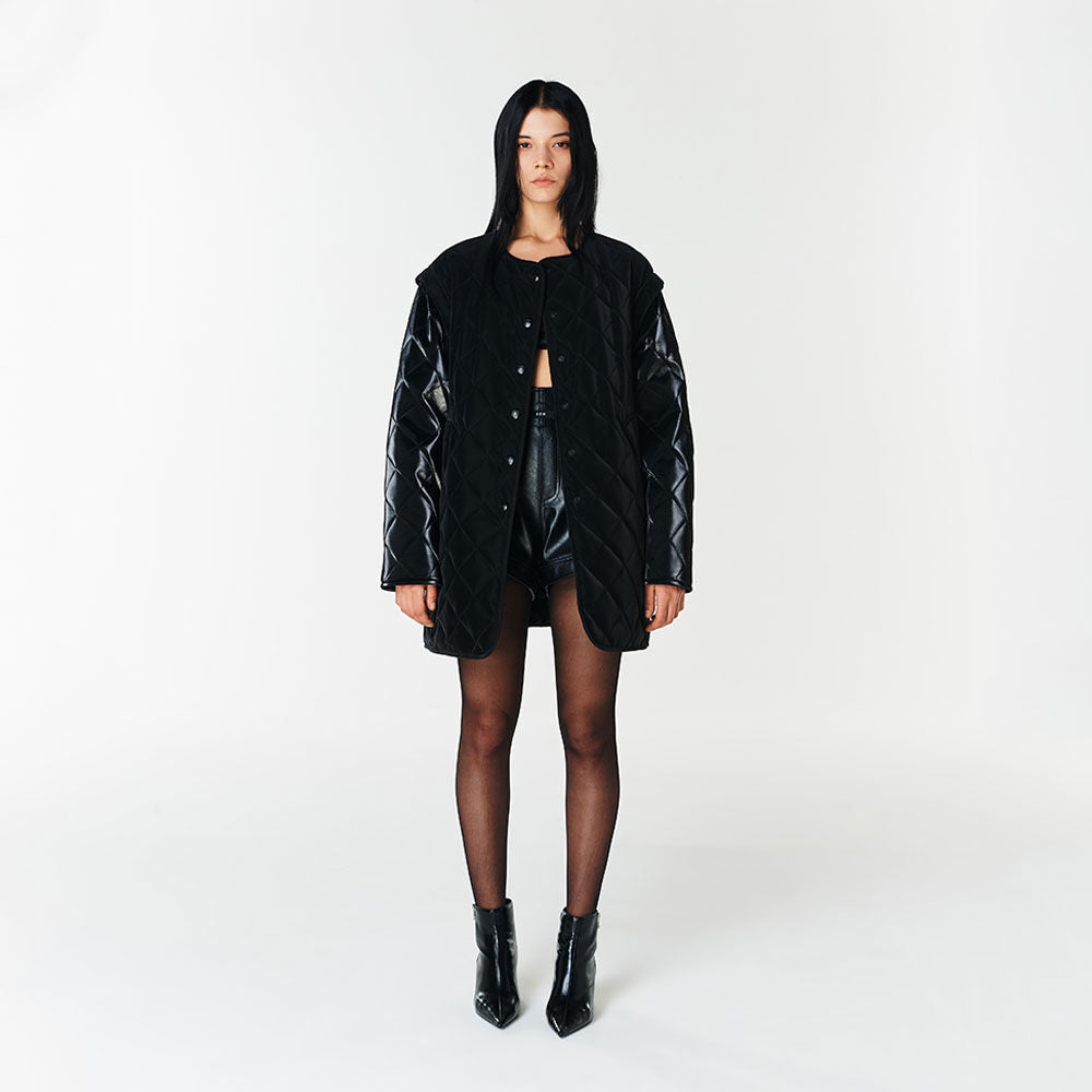 YCH LAYERED PUFFER COAT BLACK (F23OT005BK)