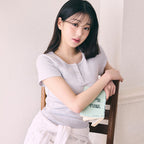 rolarola NUBASIC HENLEY NECK T-SHIRT LIGHT GRAY