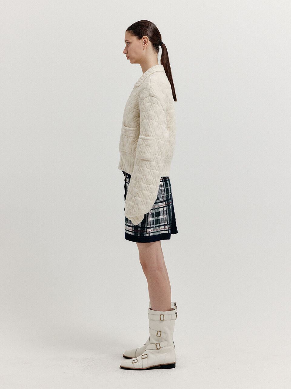 EENK EENK XELDA Textured Zip Cardigan - Ivory