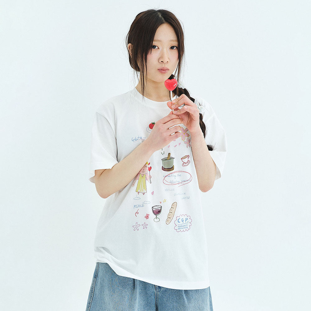 CGP Childish Angel Drawing Short Sleeve T-Shirt - Off White