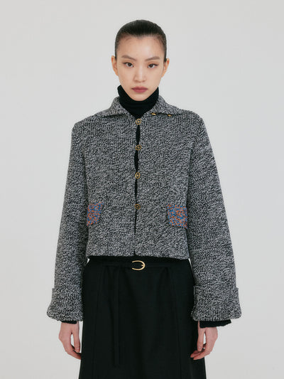 ZAZZI Collared Knit Cardigan - Black/White