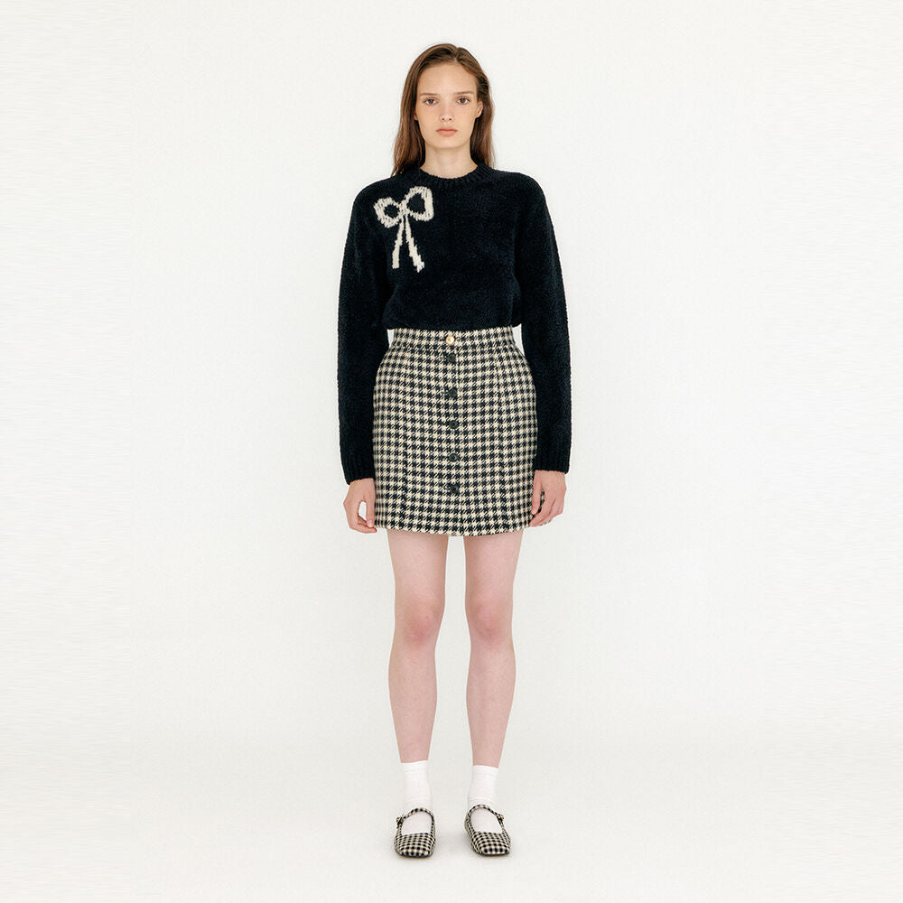 EENK VETHY Buttoned Mini Skirt - Black/Ivory Check