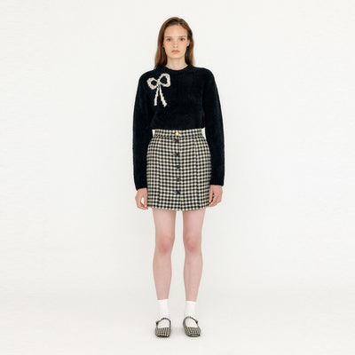 VETHY Buttoned Mini Skirt - Black/Ivory Check