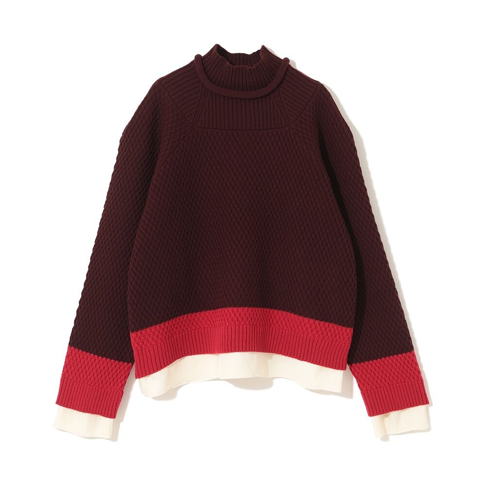 UNDERCOVER (W) INTARSIA KNIT WOOL SWEATER BORDEAUX