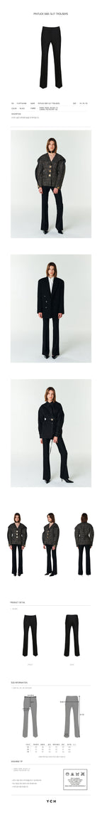 YCH PINTUCK SIDE-SLIT TROUSERS BLACK (F23PT404BK)