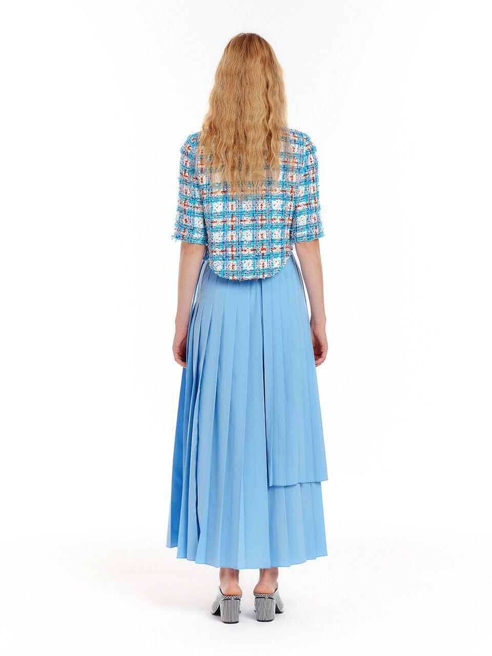 EENK URIAH Tweed Crop Shirt - Blue Multi