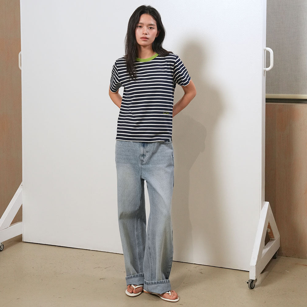 GENERAL IDEA WOMAN color combination striped short sleeve t-shirt [NAVY] / GF2LTS522