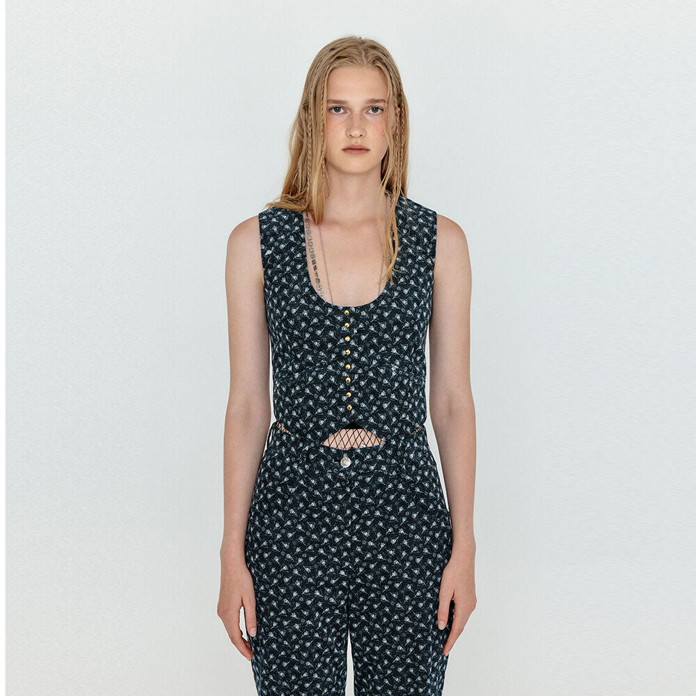 EENK EENK WENA U-Neck Mini Vest - Navy/Ivory Multi