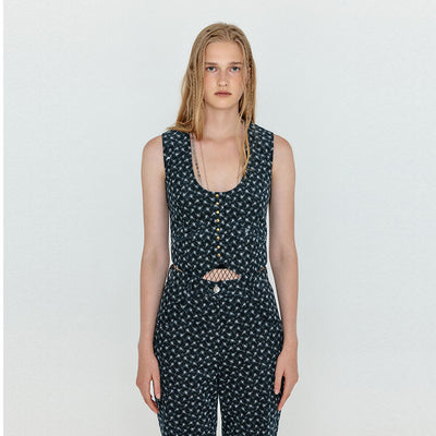 EENK WENA U-Neck Mini Vest - Navy/Ivory Multi