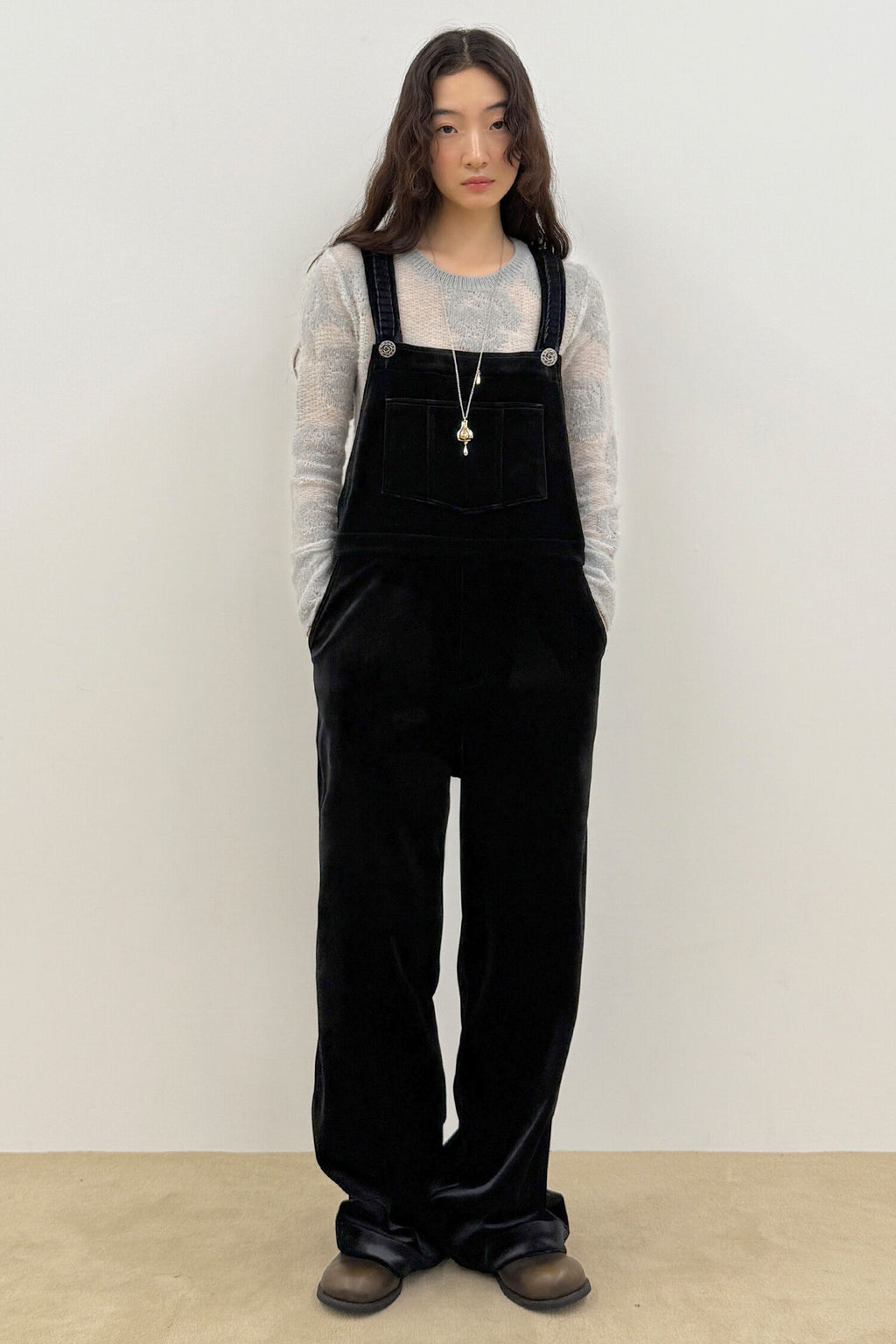 SINOON SINOON Vintage Rose Velvet Overall (Black)