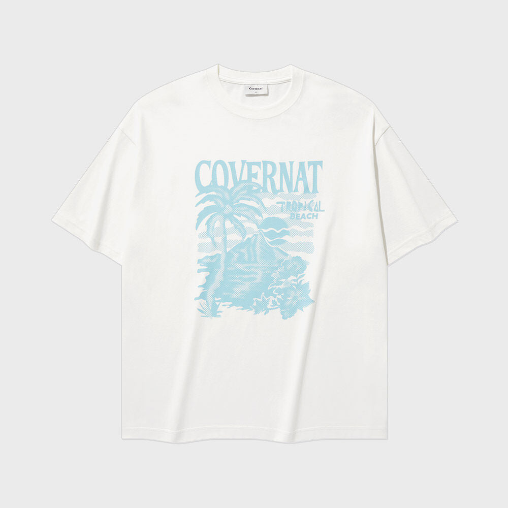 COVERNAT Cool Cotton Sunset Tropical Graphic T-Shirt White