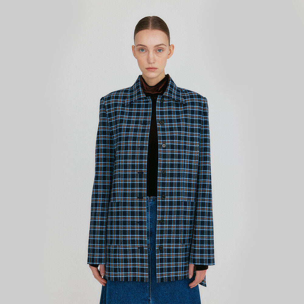 EENK ZILVIN Shirt Jacket - Navy/Sky Blue Multi