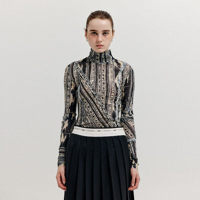 EENK XOL Paneled Turtleneck Top - Black/Beige