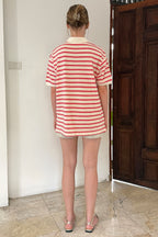 SINOON Stripe Half Sleeve PK Shirt (Red)