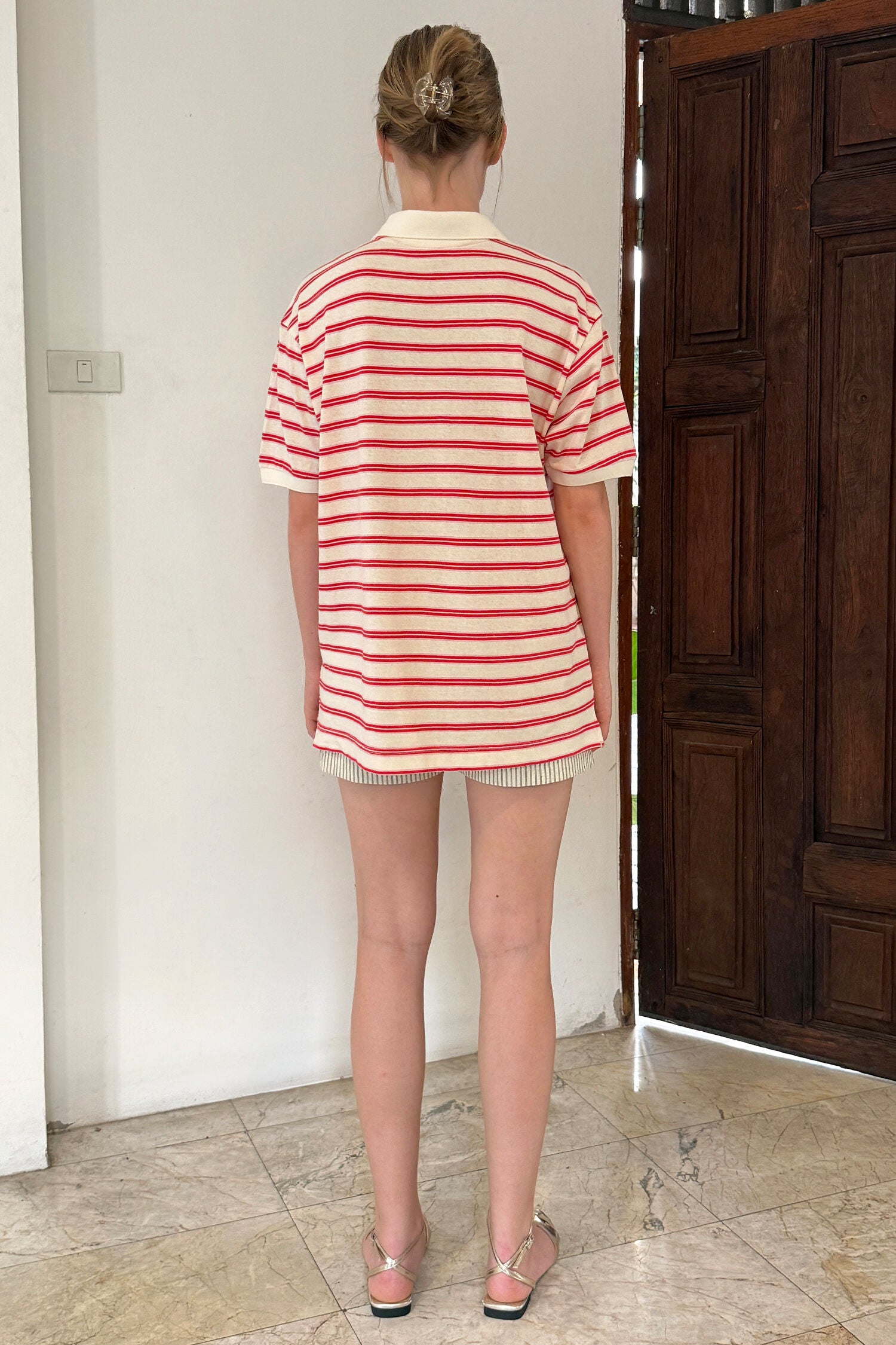 SINOON Stripe Half Sleeve PK Shirt (Red)